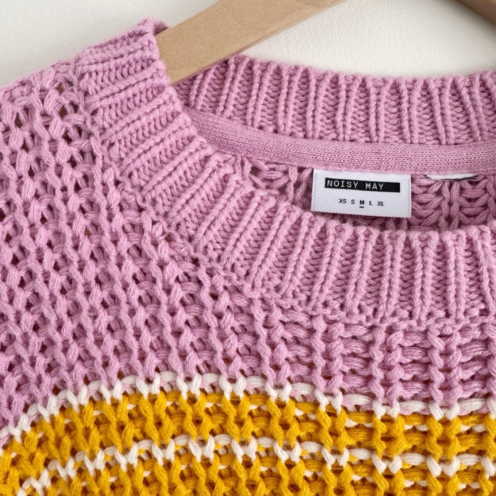 Noisy May Pink Multicolor Striped Chunky Knit Sweater - Picture 2 of 3